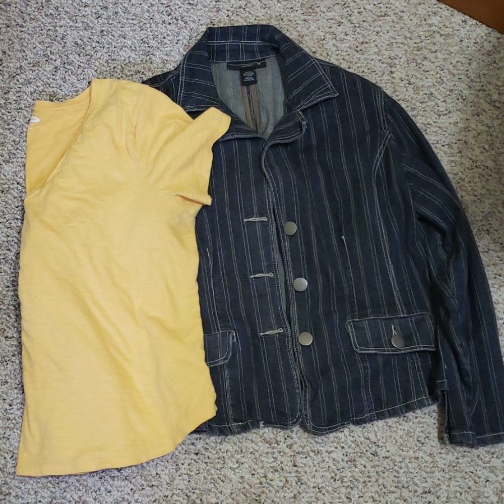 Jean jacket with yellow tee shirt